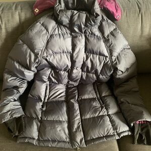 Athleta Gray Puffer Jacket with Pink Accents